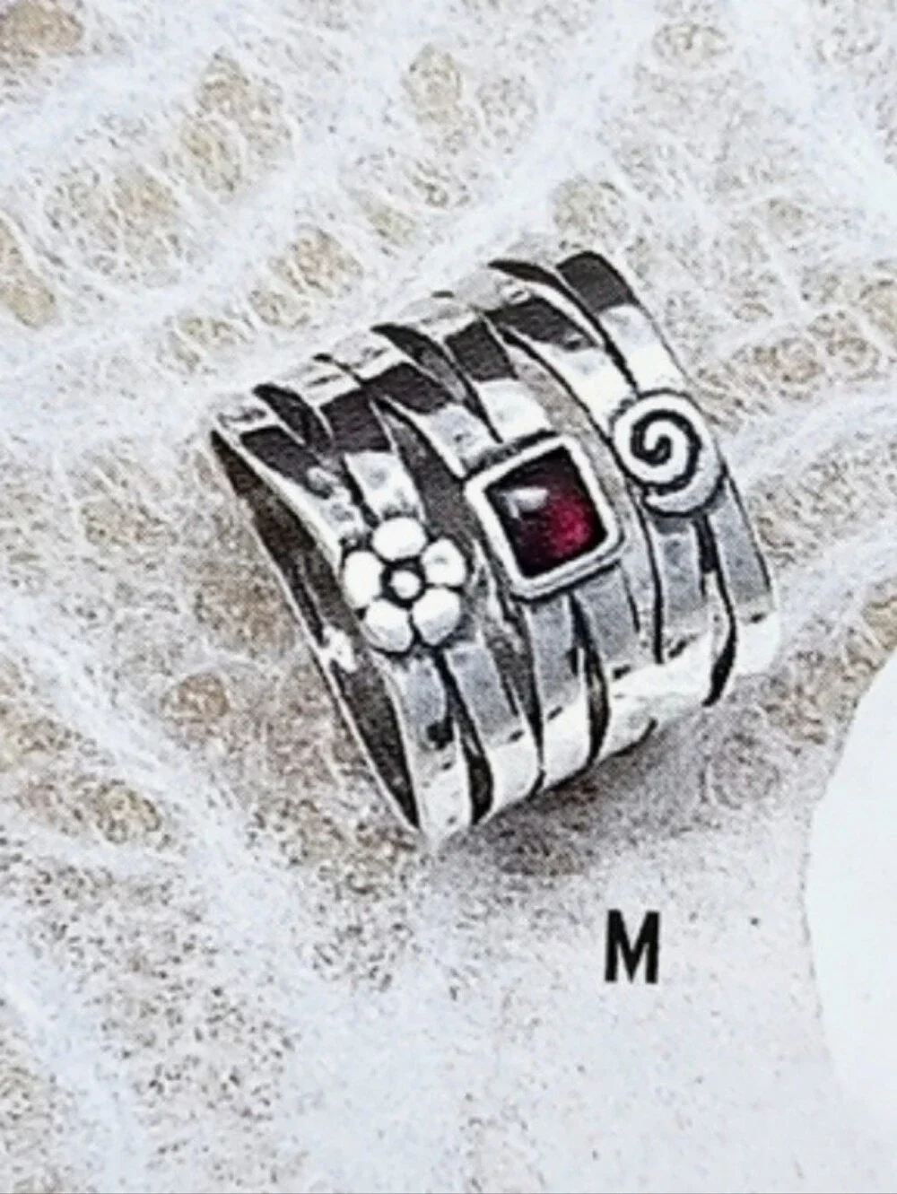 Silpada Sterling Silver Garnet Hammered Cuff Ring R1048